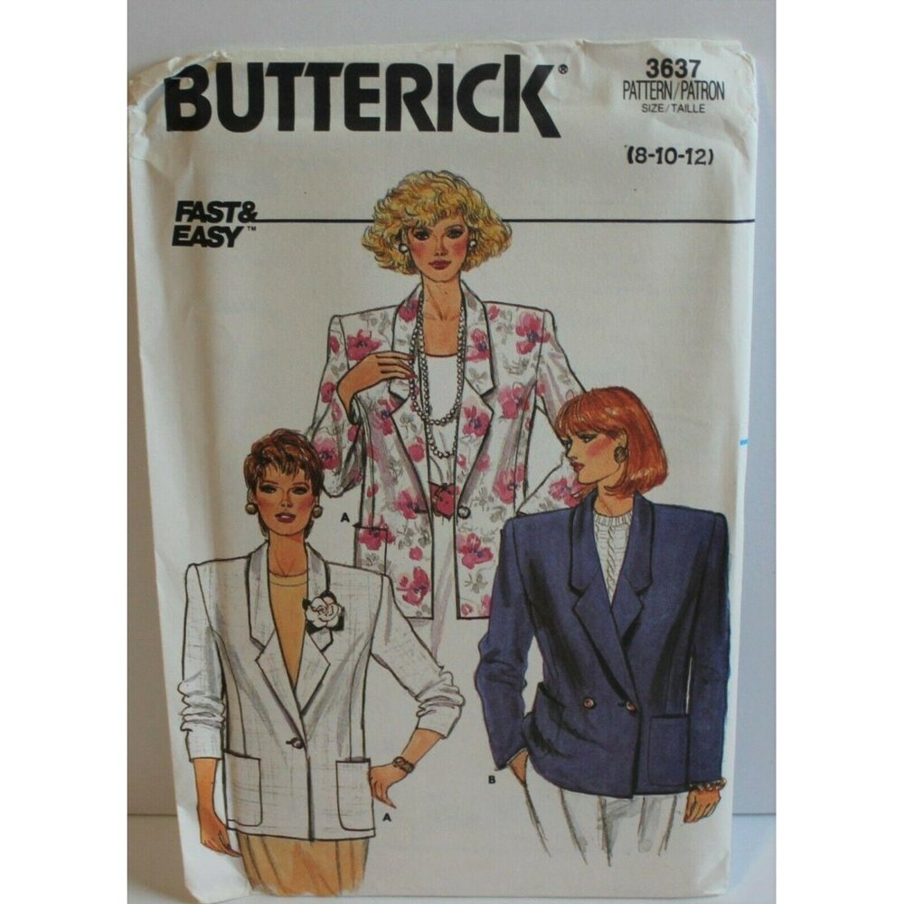 Butterick‎ Sewing Pattern 3637 Misses Jacket Blazer Size 8 10 12